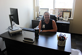  A woman sitting at a desk